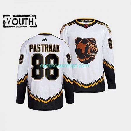 Camiseta Boston Bruins David Pastrnak 88 Adidas 2022 Reverse Retro Branco Authentic - Criança